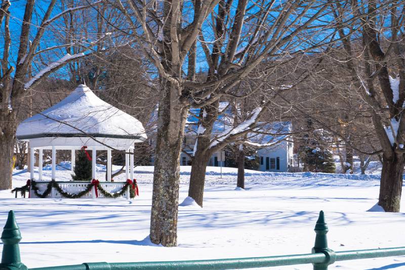 Bradford, VT - Landscape View of Winter Scene and Gazeebo